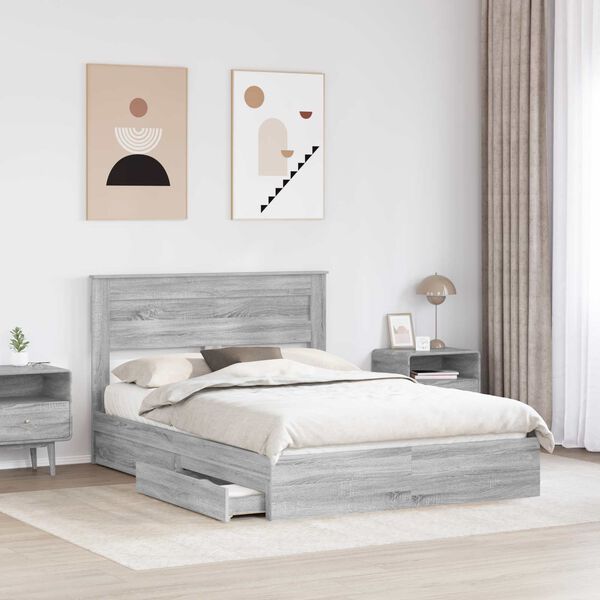 vidaXL Storage Bed Grey Sonoma 160 x 200 cm Engineered Wood