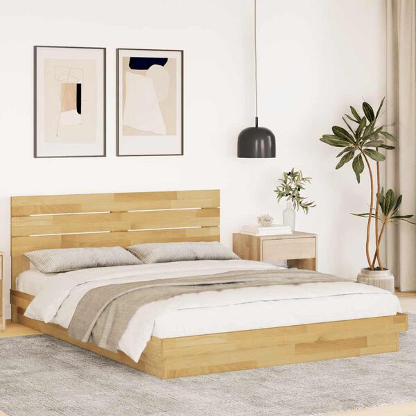 vidaXL Bed Frame with Headboard without Mattress 140x200 cm Solid Wood Oak