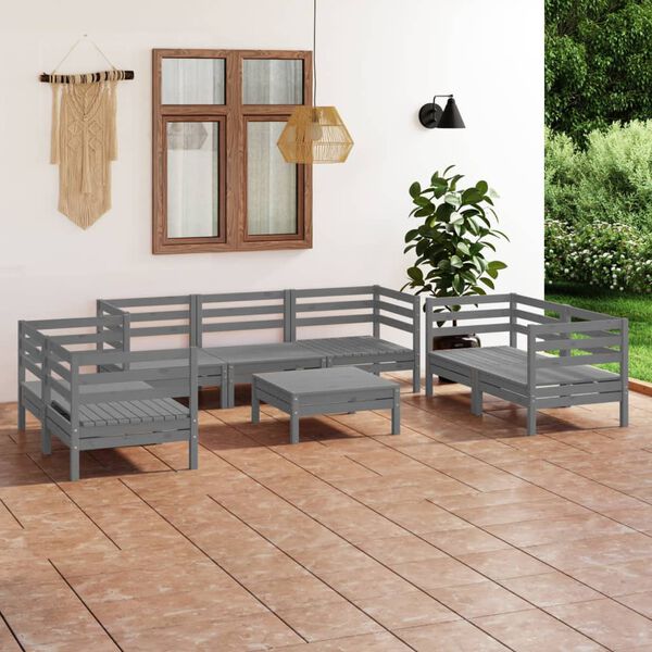 vidaXL 8 Piece Garden Lounge Set Grey Solid Pinewood