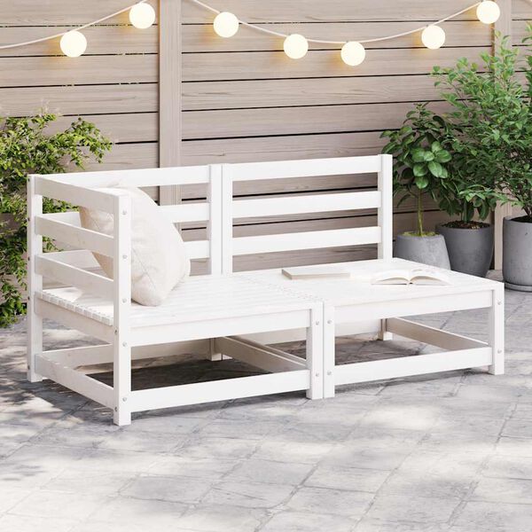 vidaXL 2 Piece Garden Lounge Set White Solid Pinewood