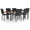 vidaXL 7 Piece Garden Dining Set Black Poly Rattan