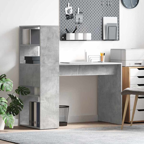 vidaXL Desk with Shelf Concrete Grey 113 x 54 x 120 cm Engineered Wood