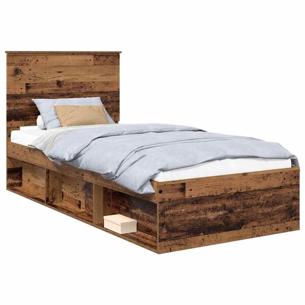 vidaXL Bed Frame with Headboard Old Wood 90 x 190 cm Solid Pine Wood