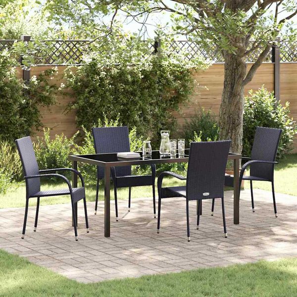 vidaXL Garden Dining Set 5 pcs Black Powder-Coated Steel