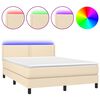 vidaXL Box Spring Bed with Mattress&LED Cream 140x200cm Fabric