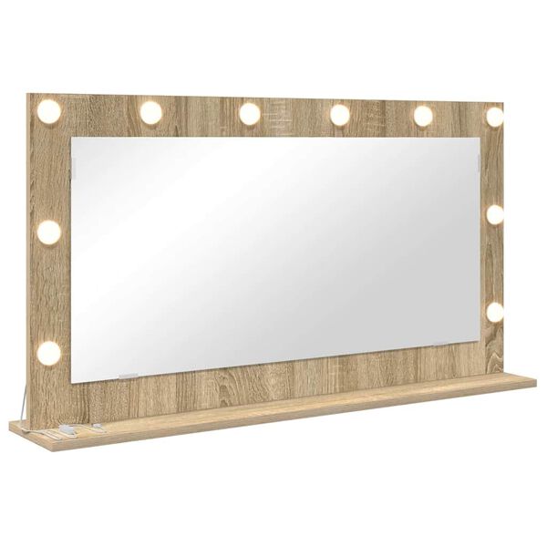 vidaXL Vanity Mirror with LED Strip Lights Sonoma Oak 100 x 55 x 18 cm