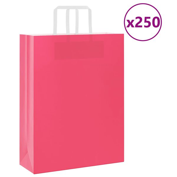 vidaXL Paper Bags 250 pcs with Handles Pink 32x12x42 cm