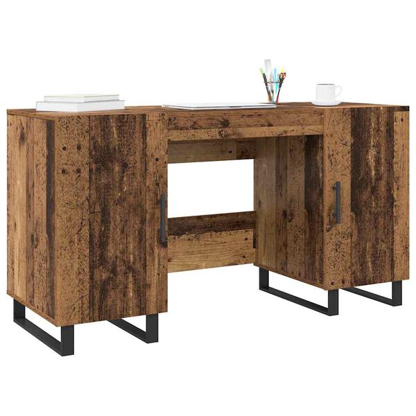vidaXL Desk with Shelf Old wood 140 x 50 x 75 cm Engineered wood