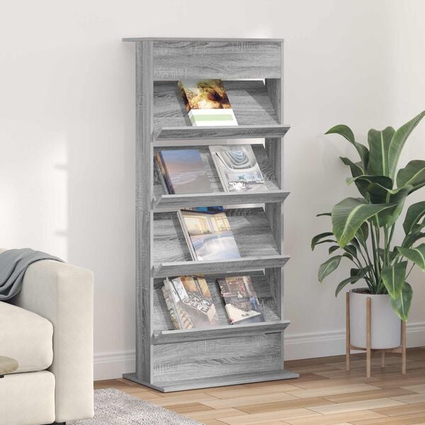 vidaXL Magazine Rack Grey Sonoma 70 x 41 x 156 cm Engineered Wood