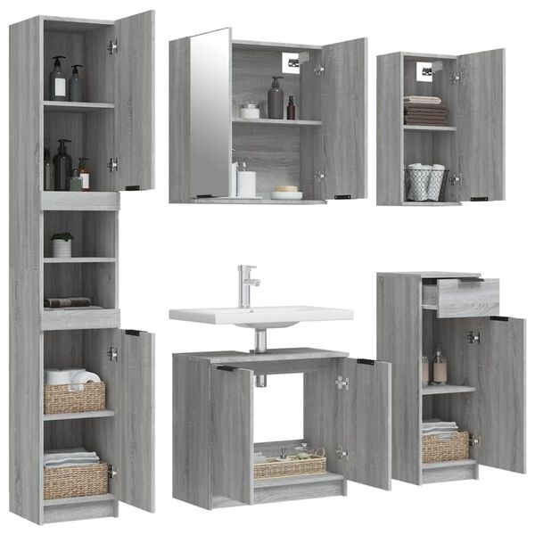 vidaXL 5 Piece Bathroom Cabinet Set Grey Sonoma Engineered Wood