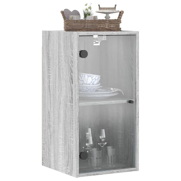 vidaXL Wall Cabinet with Glass Doors Grey Sonoma 35x37x68.5 cm