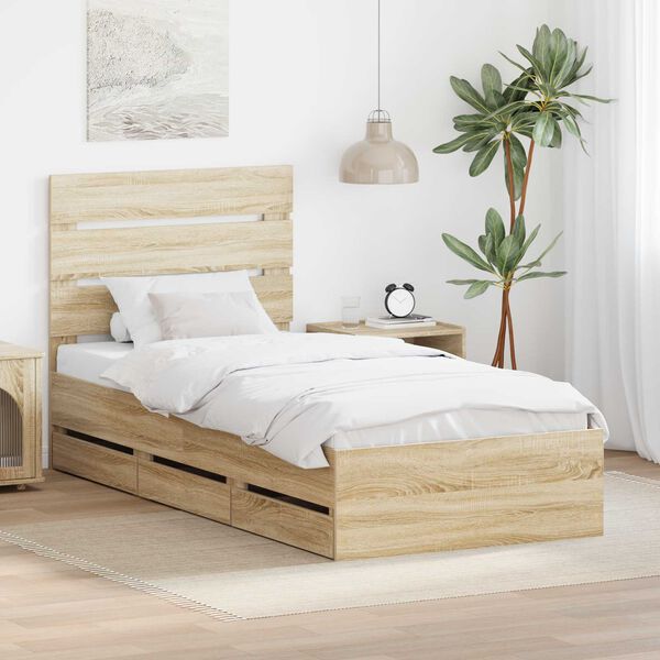 vidaXL Bed Frame with Drawer Sonoma Oak 90 x 190 cm Engineer Wood
