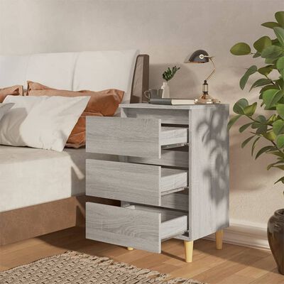 vidaXL Bed Cabinet with Solid Wood Legs Grey Sonoma 40x35x69 cm