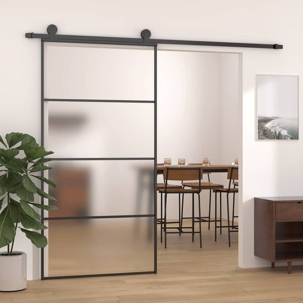 vidaXL Sliding Door Frosted ESG Glass and Aluminium 102.5x205 cm Black