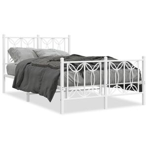 vidaXL Metal Bed Frame without Mattress with Footboard White 120x200cm