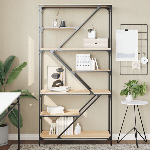 vidaXL Bookshelf Sonoma Oak 91x36x176 cm Engineered Wood and Steel