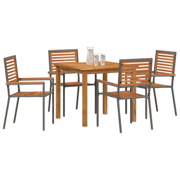 vidaXL Garden Dining Set 5 pcs Grey Poly rattan