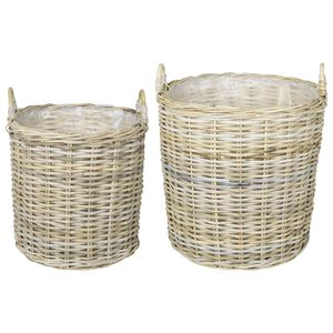 vidaXL Planter Basket GENDT 2 pcs Natural Grey Kubu Rattan