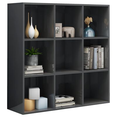 vidaXL Book Cabinet High Gloss Grey 98x29x97.5 cm Engineered Wood