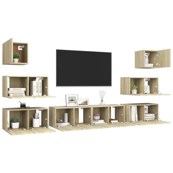 vidaXL 8 Piece TV Cabinet Set Sonoma Oak Engineered Wood