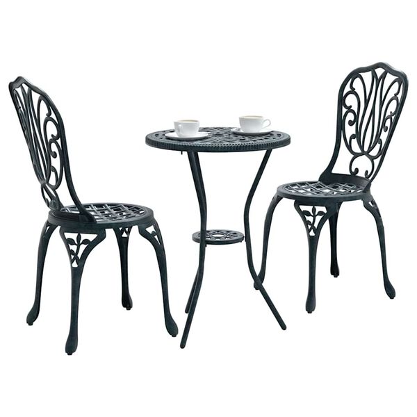 vidaXL Garden Bistro Set 3 pcs Green Aluminium