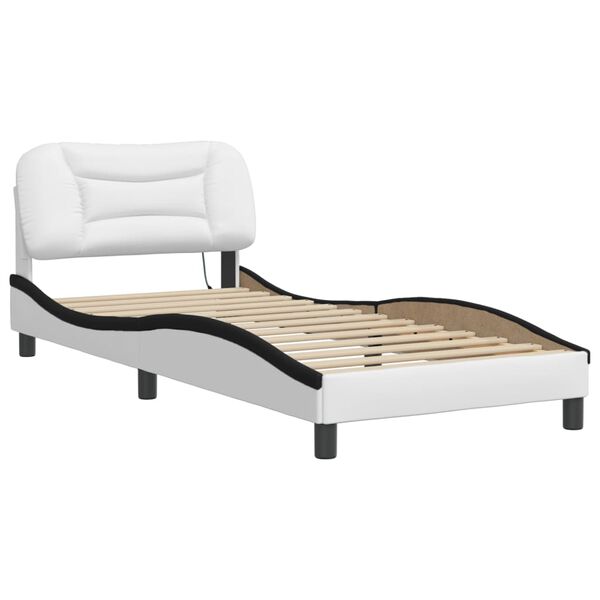 vidaXL Bed Frame with LED without Mattress "Hvar" White and Black 90x200 cm