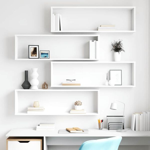 vidaXL Wall Cube Shelf 4 pcs White 100x15x30 cm Engineered Wood