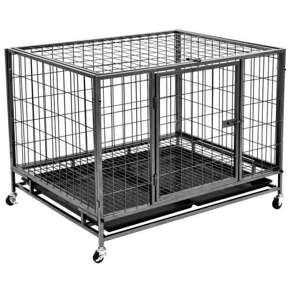 vidaXL Heavy Duty Dog Cage with Wheels Steel 98x72x77 cm
