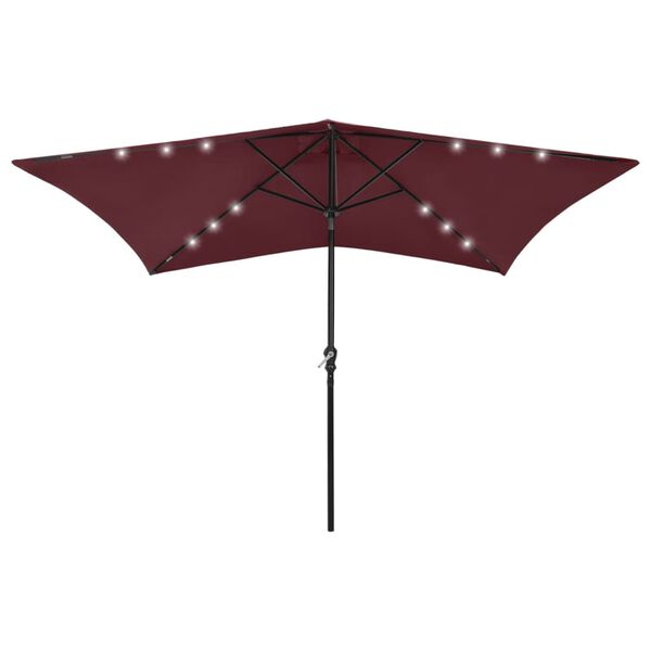 vidaXL Garden Parasol with LEDs and Steel Pole Bordeaux Red 2x3 m