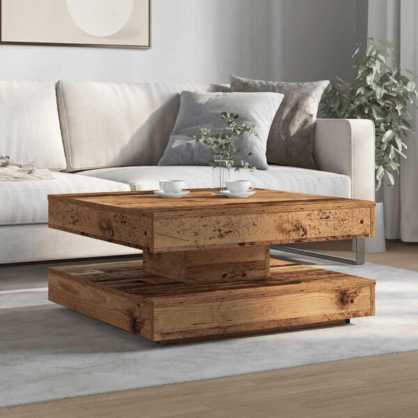 vidaXL Coffee Table 360-Degree Rotatable Old Wood 70x70x34.5 cm
