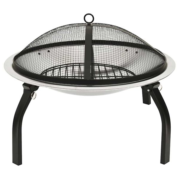 vidaXL 2-in-1 Fire Pit and BBQ with Poker 56x56x49 cm Stainless Steel