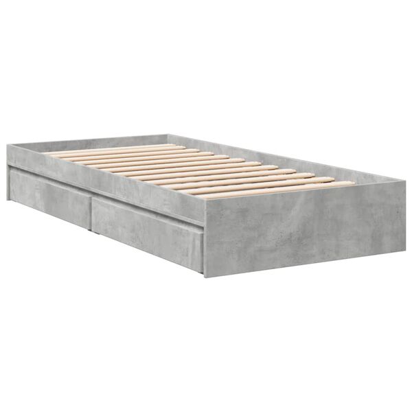vidaXL Bed Frame with Drawers without Mattress Concrete Grey 75x190 cm Small Single