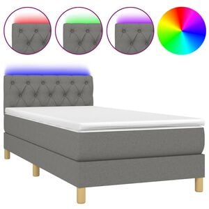 vidaXL Box Spring Bed with Mattress&LED Dark Grey 80x200cm Fabric