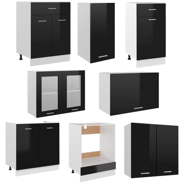 vidaXL 8 Piece Kitchen Cabinet Set with Worktop High Gloss Black