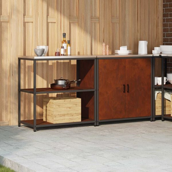 vidaXL Kitchen Storage Set with Shelf 2 pcs Rusty Weathering Steel