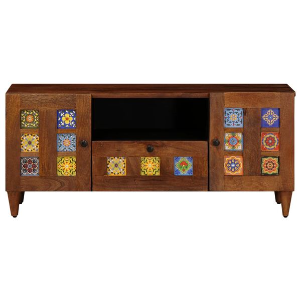 vidaXL TV Cabinet with Drawer Walnut 105 x 33 x 46 cm Solid Mango Wood