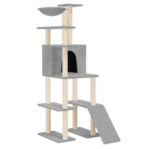 vidaXL Cat Tree with Sisal Scratching Posts Light Grey 166 cm