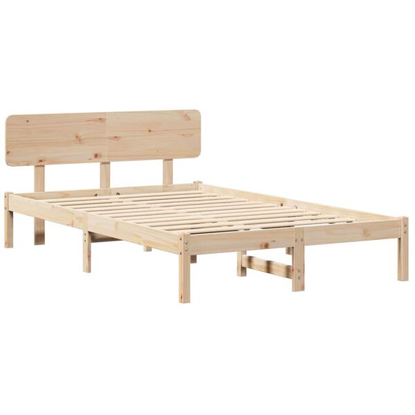 vidaXL Bed Frame with Headboard Natural 120 x 190 cm Solid Pine Wood