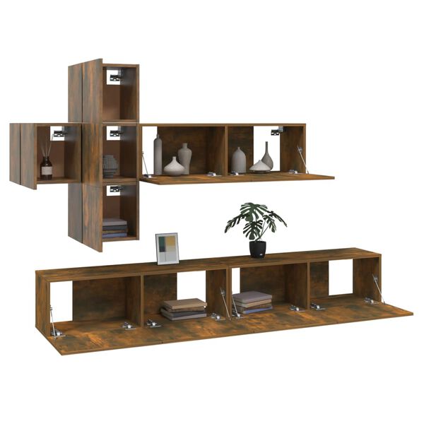 vidaXL 7 Piece TV Cabinet Set Smoked Oak Engineered Wood