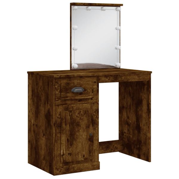 vidaXL Dressing Table with LED Lights Smoked Oak 90x42x132.5 cm