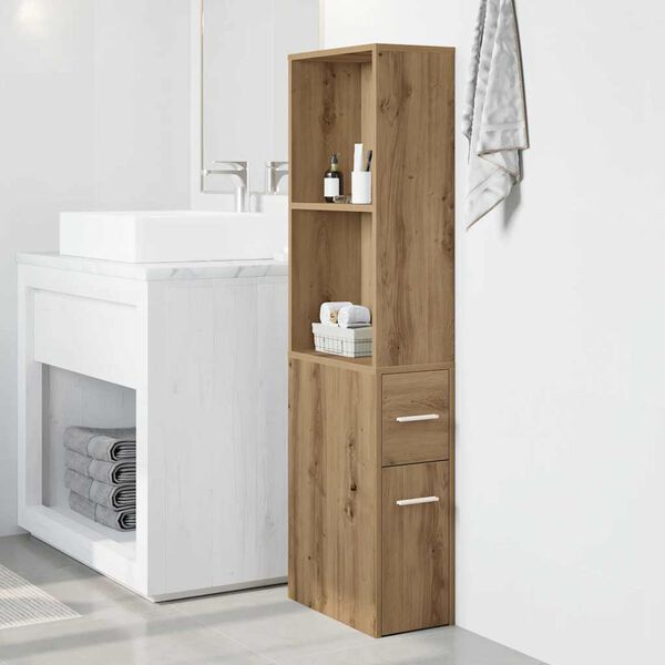 vidaXL Narrow Bathroom Cupboard with Wheels Artisian Oak Engineered Wood