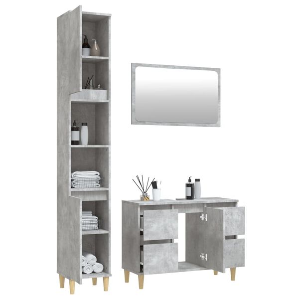 vidaXL 3 Piece Bathroom Furniture Set Concrete Grey Engineered Wood