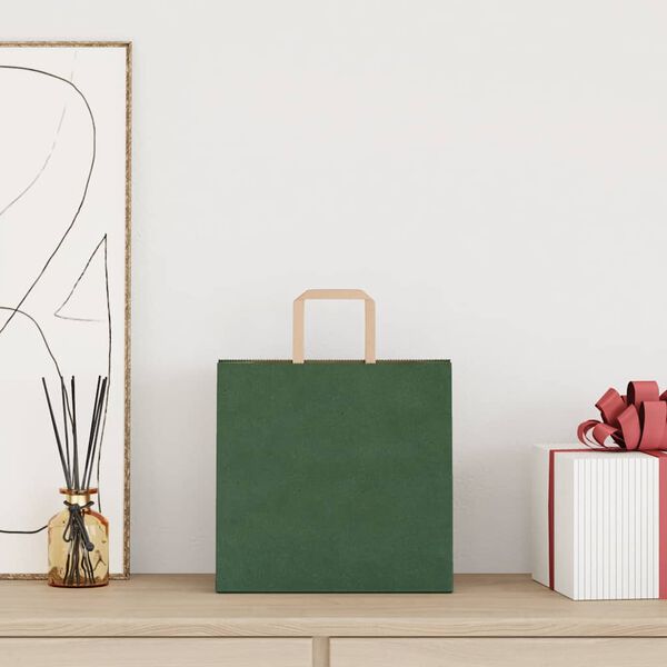 vidaXL Paper Bags 50 pcs with Handles Green 26x17x25 cm