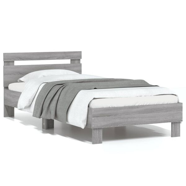 vidaXL Bed Frame without Mattress with Headboard Grey Sonoma 75x190 cm Small Single