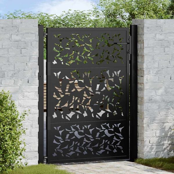 vidaXL Garden Gate Black 100x125 cm Steel Leaf Design