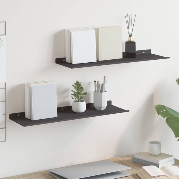 vidaXL Floating Shelf Wall-mounted 2 pcs Black 60 x 18 x 2.5 cm Steel