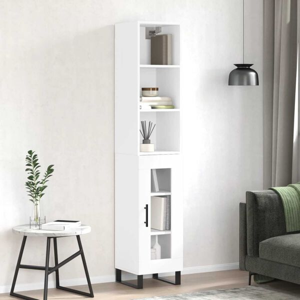 vidaXL Highboard High Gloss White 34.5x34x180 cm Engineered Wood