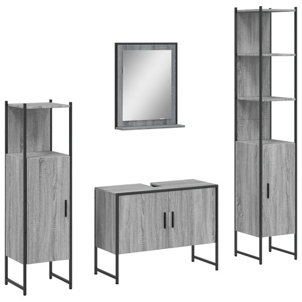 vidaXL 4 Piece Bathroom Cabinet Set Grey Sonoma Engineered Wood