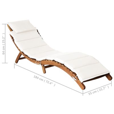 vidaXL Sun Lounger with Cream Cushions Solid Wood Acacia