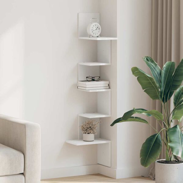 vidaXL Wall Corner Shelf White 32x32x127,5 cm Engineered Wood